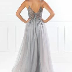 NEW ARRIVALS Honey Couture VIOLET Grey Tulle Crystal Beaded Formal Dress