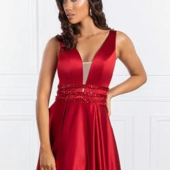 Honey Couture Made To Your Measurements NEW ARRIVALS Honey Couture BRIHANNE Beaded Waist Full Skirt Formal Gown