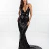 Honey Couture TILDA Black Low Back Sequin Formal Gown Dress