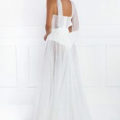 Honey Couture Made To Your Measurements Honey Couture APRIL White Tulle Glitter Bodysuit Formal Dress