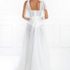 Honey Couture Made To Your Measurements Honey Couture APRIL White Tulle Glitter Bodysuit Formal Dress