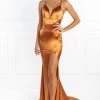 Honey Couture AISHA Burnt Orange Low Back Mermaid Evening Gown Dress