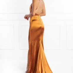 Honey Couture AISHA Burnt Orange Low Back Mermaid Evening Gown Dress