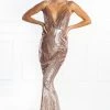 Honey Couture JAYLEN Gold Sequin Low Back Evening Gown Dress