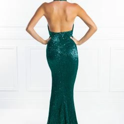 Honey Couture OAKLEY Emerald Green Sequin Halter Formal Gown Dress NEW ARRIVALS