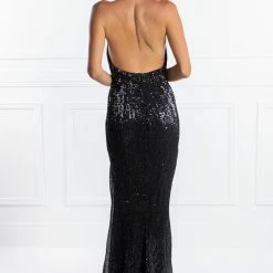 Honey Couture OAKLEY Black Sequin Halter Formal Gown Dress NEW ARRIVALS