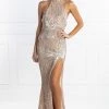 Honey Couture OAKLEY Gold Sequin Halter Formal Gown Dress NEW ARRIVALS
