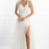 Honey Couture PEARLA White Tulle Bodysuit Formal Dress