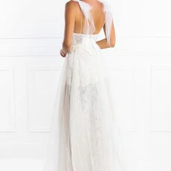 Honey Couture PEARLA White Tulle Bodysuit Formal Dress