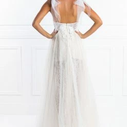 Honey Couture PEARLA White Tulle Bodysuit Formal Dress