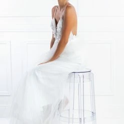 Honey Couture PEYTON 3D White Flowers Formal Gown