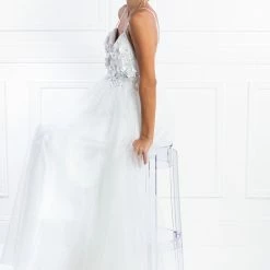 Honey Couture PEYTON 3D White Flowers Formal Gown