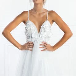 Honey Couture PEYTON 3D White Flowers Formal Gown