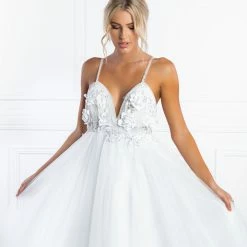 Honey Couture PEYTON 3D White Flowers Formal Gown