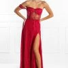 NEW ARRIVALS Honey Couture MARA Red Glitter One Sleeve Evening Gown Dress