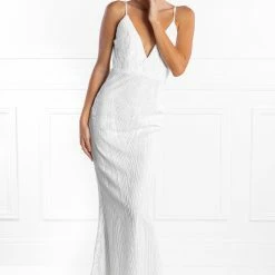 NEW ARRIVALS Honey Couture JAYLEN White Sequin Low Back Evening Gown Dress