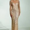 Tina Holly Couture Made To Order MOTHER OF BRIDE/GROOM Tinaholy Couture T17130 Gold Beaded Mesh Sleeve Formal Gown Prom Dress