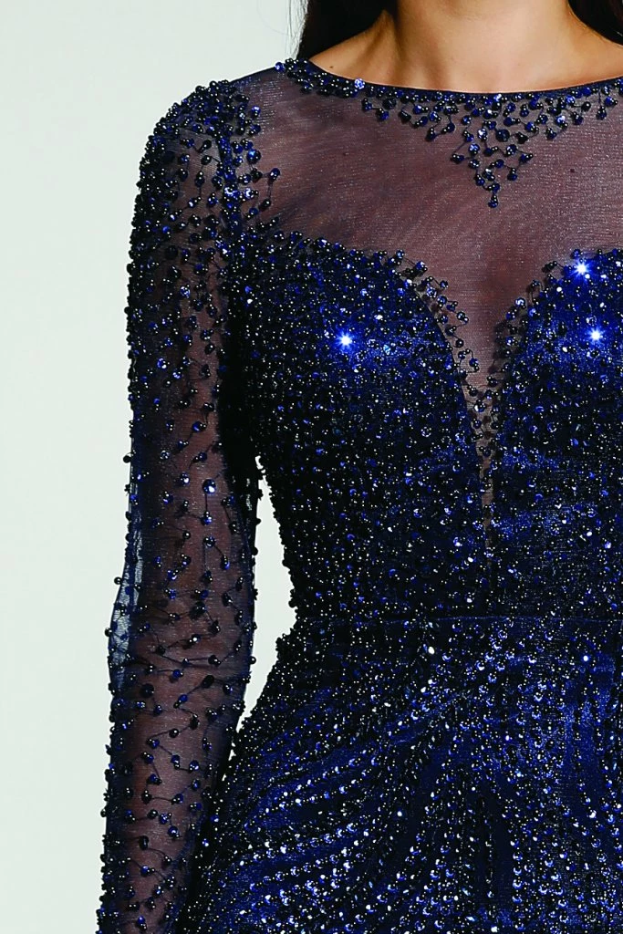 Tina Holly Couture Made To Order Tinaholy Couture T17130 Blue Beaded Mesh Sleeve Formal Gown Prom Dress 5 Tina Holly Couture Made To Order Tinaholy Couture T17130 Blue Beaded Mesh Sleeve Formal Gown Prom Dress