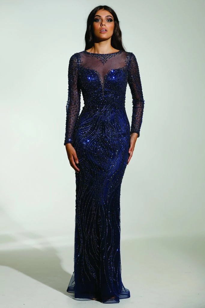 Tina Holly Couture Made To Order Tinaholy Couture T17130 Blue Beaded Mesh Sleeve Formal Gown Prom Dress 3 Tina Holly Couture Made To Order Tinaholy Couture T17130 Blue Beaded Mesh Sleeve Formal Gown Prom Dress