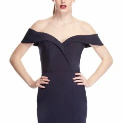 Tina Holly Couture Made To Order SHOP BY DRESS COLOUR Tina Holly Couture Connelly R1767 Navy Blue Off Shoulder Bridesmaids Midi Dress