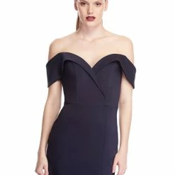 Tina Holly Couture Made To Order SHOP BY DRESS COLOUR Tina Holly Couture Connelly R1767 Navy Blue Off Shoulder Bridesmaids Midi Dress