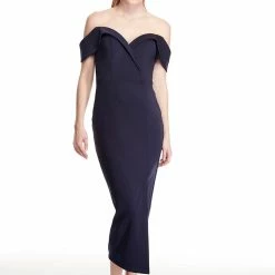 Tina Holly Couture Made To Order SHOP BY DRESS COLOUR Tina Holly Couture Connelly R1767 Navy Blue Off Shoulder Bridesmaids Midi Dress