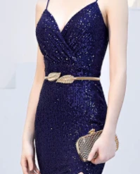 Honey Couture PEYTON Gold Sequin Formal Dress