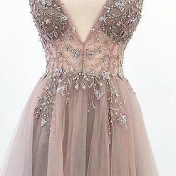 NEW ARRIVALS Honey Couture VIOLET Grey Tulle Crystal Beaded Formal Dress