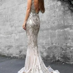 Tina Holly Couture Made To Order NEW ARRIVALS Tinaholy Couture P1732 Gold Scalloped Sequin Formal Gown Dress