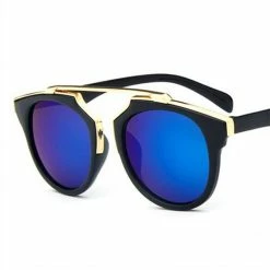 Honey Couture Sunglasses Honey Couture STACEY Gold & Black Frame Blue Reflective Sunglasses