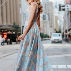 Tina Holly Couture Made To Order Tina Holly Couture T1120 Pastel Blue Pattern Strapless Ballgown Formal Dress