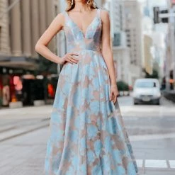 Tina Holly Couture Made To Order Tina Holly Couture T1120 Pastel Blue Pattern Strapless Ballgown Formal Dress