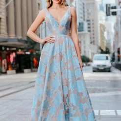 Tina Holly Couture Made To Order Tina Holly Couture T1120 Pastel Blue Pattern Strapless Ballgown Formal Dress