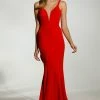 Tina Holly Couture Made To Order NEW ARRIVALS Tina Holly Couture T1708 Chili Red Deep V Neckline W A Drape Back Formal Gown Dress