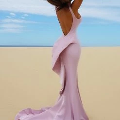Tina Holly Couture Made To Order Tina Holly Couture T1708B Tea Rose Low Back Mesh Insert Crepe Gown