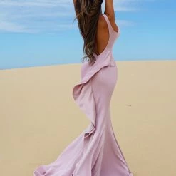 Tina Holly Couture Made To Order Tina Holly Couture T1708B Tea Rose Low Back Mesh Insert Crepe Gown
