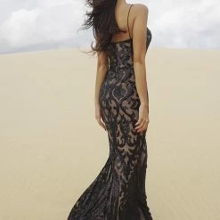 Tina Holly Couture Made To Order Tinaholy Couture T17101 Black Nude Sequin Thin Strap Gown NEW ARRIVALS