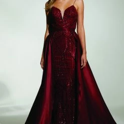 Tina Holly Couture Made To Order Tinaholy Couture T17128 Wine Red Sequin Mermaid Skirt Formal Gown Prom Dress