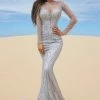 Tina Holly Couture Made To Order MOTHER OF BRIDE/GROOM Tinaholy Couture T17130 Silver Beaded Mesh Sleeve Formal Gown Prom Dress