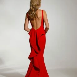 Tina Holly Couture Made To Order NEW ARRIVALS Tina Holly Couture T1708 Chili Red Deep V Neckline W A Drape Back Formal Gown Dress