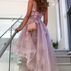 Tina Holly Couture Made To Order Tina Holly Couture T18115 Pink 3D Flowers Lace Tulle Formal Dress