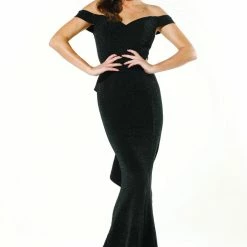 Tina Holly Couture Made To Order Tinaholy Couture T18117 Black Jersey Off Shoulder Formal Gown