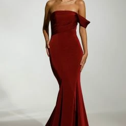 Tina Holly Couture Made To Order NEW ARRIVALS Tina Holly Couture T1832 Wine One Shoulder Mermaid Formal Gown Dress