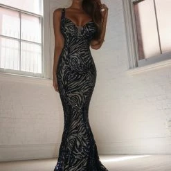 Tina Holly Couture Made To Order NEW ARRIVALS Tina Holly Couture T1836 Navy & Nude Sequin Mermaid Formal Prom Gown Dress