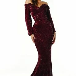 Tina Holly Couture Made To Order Tina Holly Couture T1842 Wine Beaded Sequin Mermaid Train Formal Gown Prom Dress NEW ARRIVALS