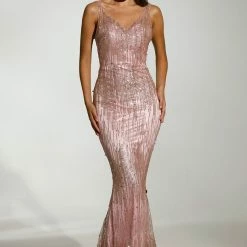 Tina Holly Couture Made To Order Tina Holly Couture T1843 Rose Pink Low Back Glitter Mermaid Formal Dress