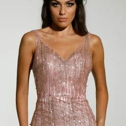 Tina Holly Couture Made To Order Tina Holly Couture T1843 Rose Pink Low Back Glitter Mermaid Formal Dress