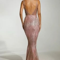 Tina Holly Couture Made To Order Tina Holly Couture T1843 Rose Pink Low Back Glitter Mermaid Formal Dress