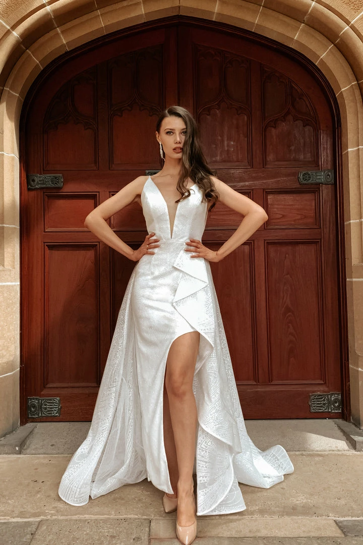 Tina Holly Couture Made To Order BRIDAL COLLECTION Tina Holly Couture T1844 White Glitter Deep V Bridal Formal Dress 4 Tina Holly Couture Made To Order BRIDAL COLLECTION Tina Holly Couture T1844 White Glitter Deep V Bridal Formal Dress