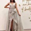 Tina Holly Couture Made To Order Tina Holly Couture T1844 Silver Grey Glitter Drape Mermaid Formal Gown Prom Dress